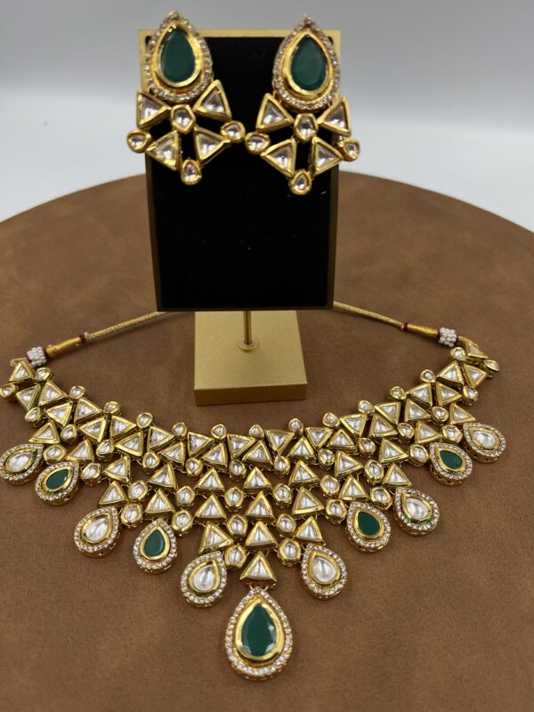 Triangle Kundan And Emerald Set