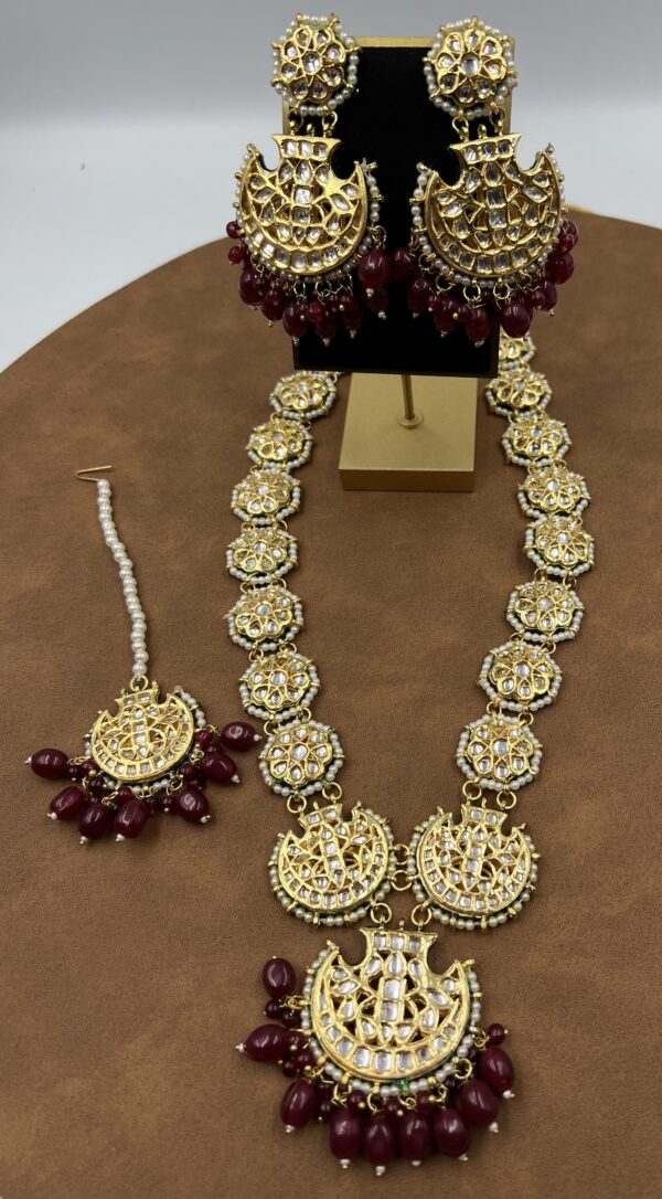 Red Beads And Kundan Long Necklace Set