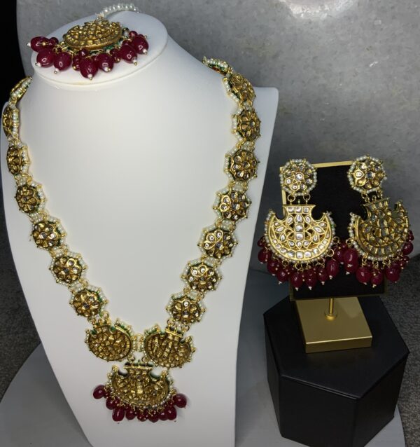 Red Beads And Kundan Long Necklace Set